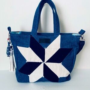 Handmade Denim Bag With A Star Design And Studs  14”Wx12”H Fully Lined